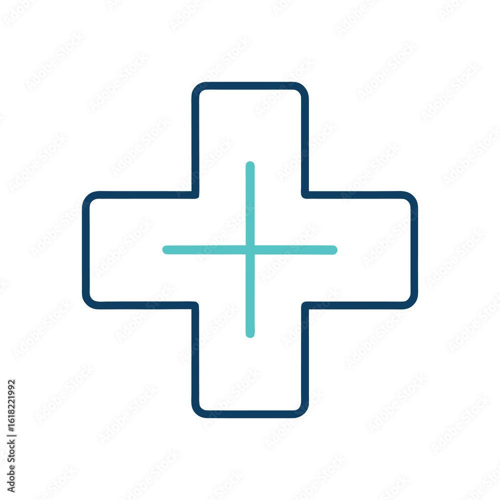 Obraz premium Medical Cross Icon – Dual-Layered Blue Symbol for Healthcare, Emergency, First Aid, or UI Design