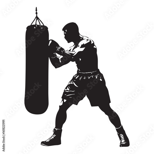 Boxer Punching Heavy Bag Silhouette for Fitness and Martial Arts Design