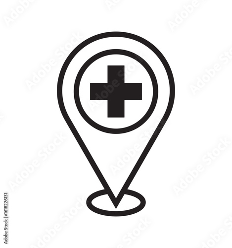 Hospital sign icons set. filled and line illustration. Hospital sign icon vector outline set illustration sign. Medical location point icon vector sign