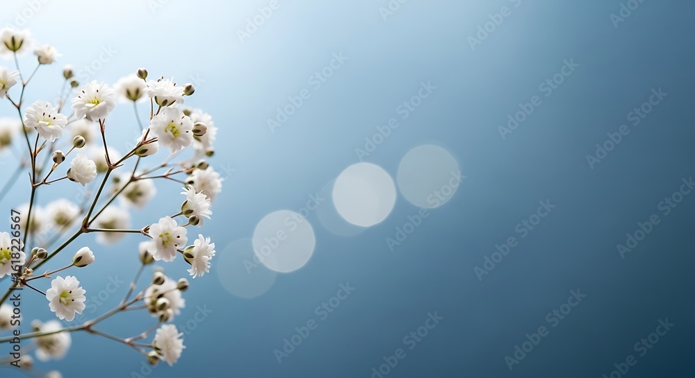 Fototapeta premium Delicate white flowers bloom with hope and purity on blue