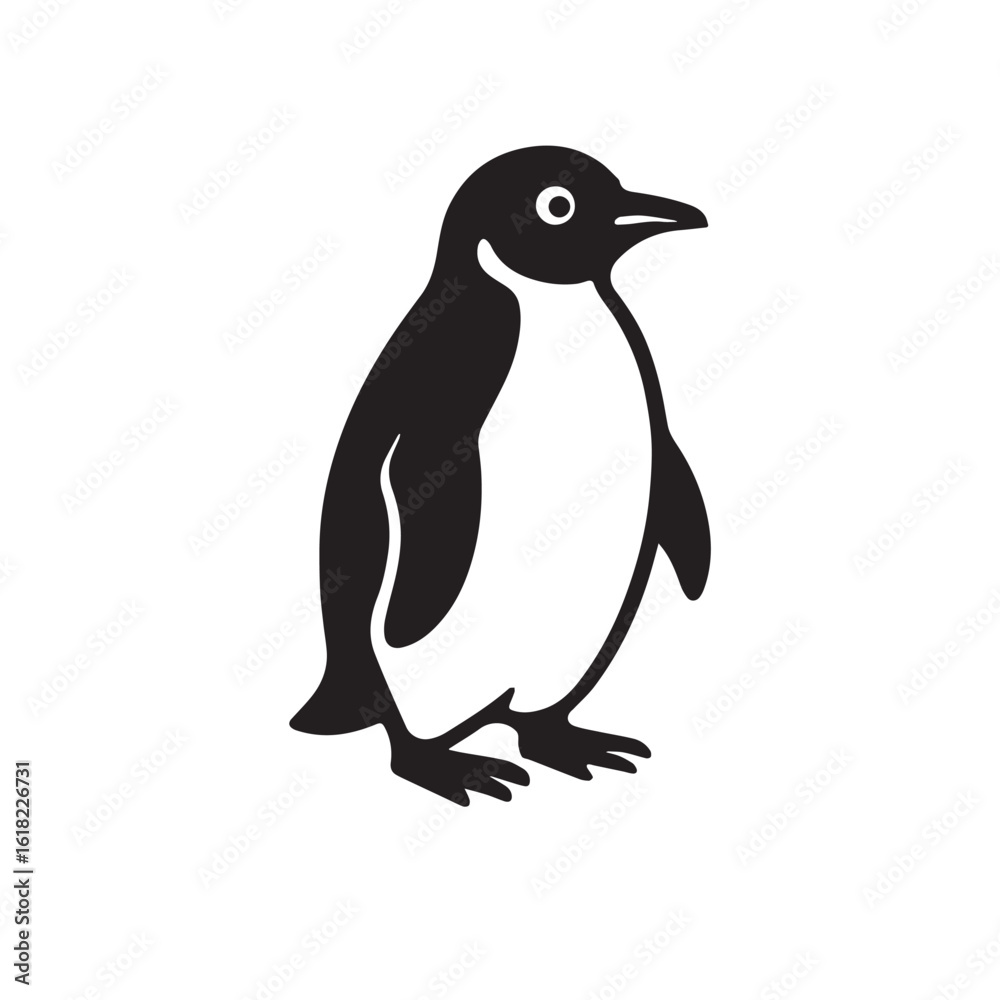 Obraz premium Penguin black and white vector illustration