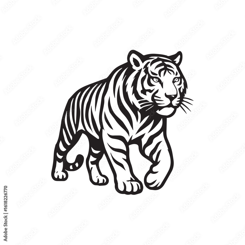 Naklejka premium Tiger black and white vector illustration