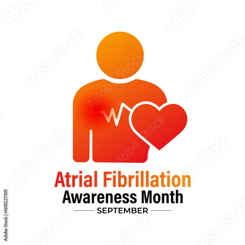September is National Atrial Fibrillation Awareness Month. This campaign highlights AFib symptoms, causes, and its link to stroke and heart issues. Banner poster, flyer and background design template.