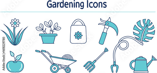 Gardening Icons of fruit, doodle, line art, illustration, healthy, food,  