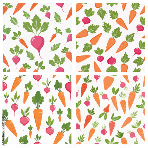 Seamless vector texture featuring simple carrots and radishes in minimal line art 926783 копия