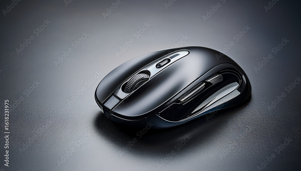 a sleek black computer mouse rests on a textured surface technology precision office gadget a sleek black computer mouse rests on a textured surface technology precision office gadget