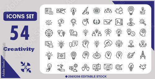 Creativity Line Editable Icons set. Vector illustration in modern thin line style of inventiveness related icons: imagination, innovation, inspiration, originality, and more