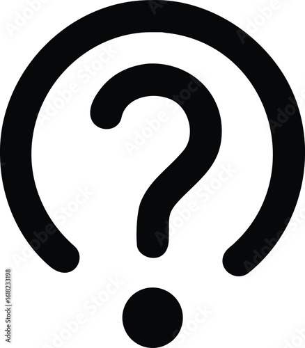Vector art of an encircled question mark represents uncertainty, seeking answers requiring assistance