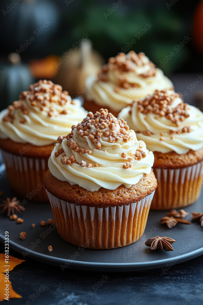 cupcakes with cream frosting and cinnamon topping. cupcakes with cream frosting and cinnamon topping.