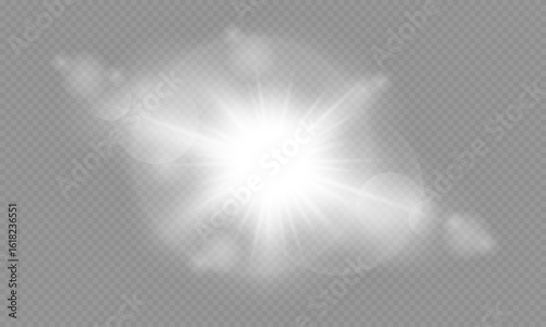 Vector transparent sunlight. Special lens flare light effect isolated on transparent background. Bright shining sun rays for design.