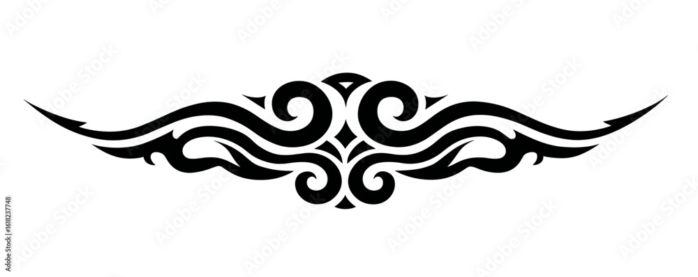 Fototapeta premium A bold black tribal tattoo design with intricate symmetrical patterns, curved lines,