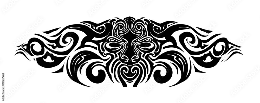 Fototapeta premium A detailed black tribal tattoo design with a symmetrical layout,