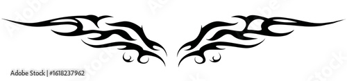 Symmetrical black tribal wings design with intricate bold lines, sharp angular curves,