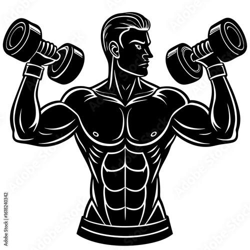  Title: Silhouette of a Man Lifting Dumbbells - Strong & Muscular Gym Workout