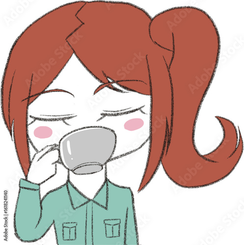 デフォルメ作業着女子　飲む