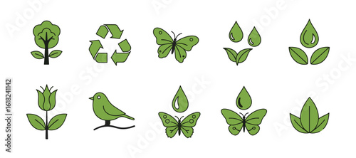Set of ecology icons. Nature symbol. Green eco icons. Vector

