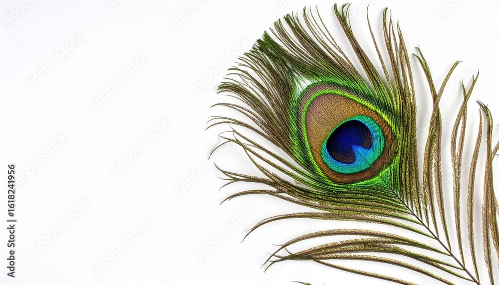 Fototapeta premium Peacock Feather On White Background