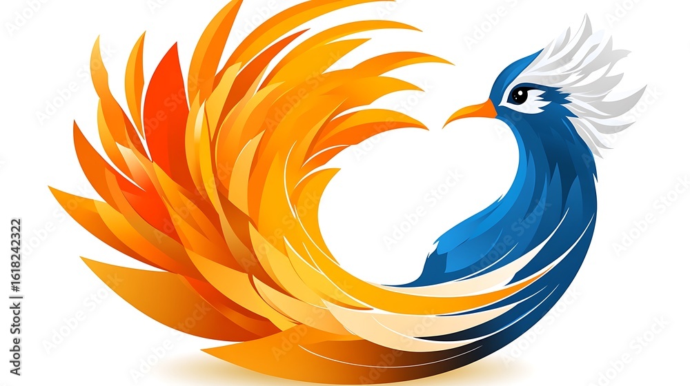 Obraz premium Circular design of a stylized bird with fiery plumage.