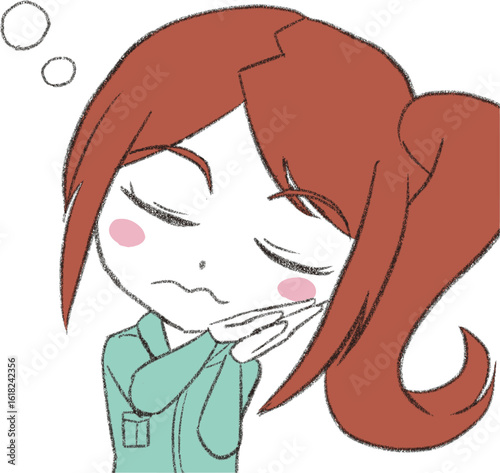 デフォルメ作業着女子　眠る