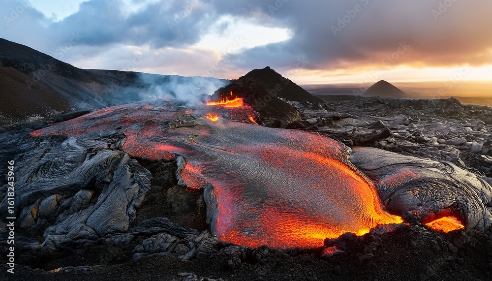 Fototapeta premium cooling lava flow on volcanic rock formation