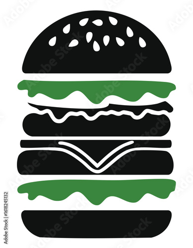 veggie burger stencil icon silhouette vector illustration.illustration, design, vector, food, lettuce, bun, burger, icon, tomatoes, meal, graphic, silhouette, drawing, hamburger, minimal, no people, 