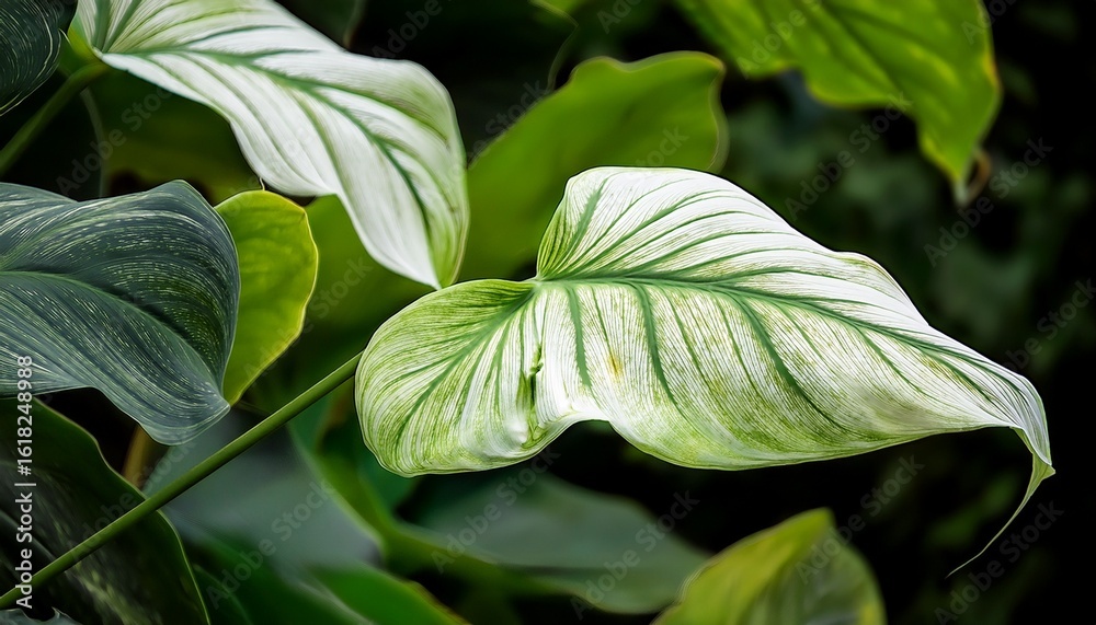 Obraz premium green and white leaves with a green stem in a natural setting