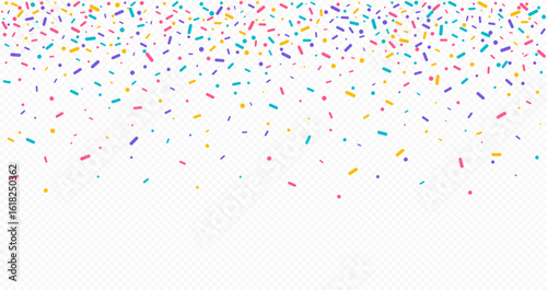 Colorful sprinkles banner background, colorful falling decorative sprinkles background