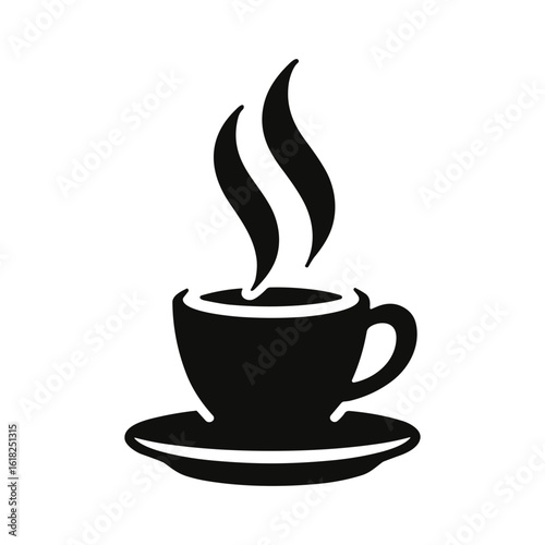 Steaming coffee cup vector icon on saucer