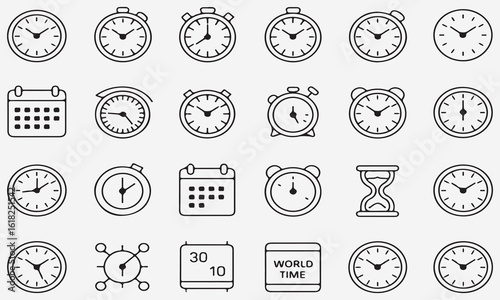 Various timekeeping devices and calendar icons clock