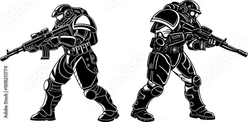 Furistic Armored Soldiers with Rifles - Sci-Fi Military Illustration