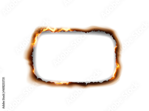 Rectangular paper frame with burnt edges and flames, giving a fiery and dramatic effect. This realistic design is perfect for creative projects and backgrounds.