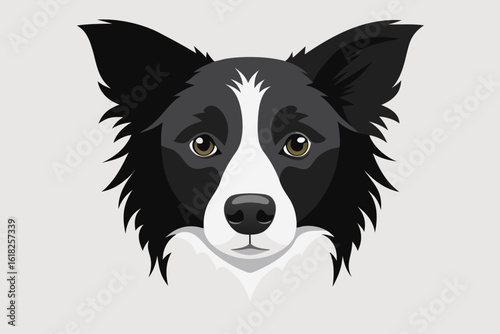 Stylized portrait of a black and white border collie dog