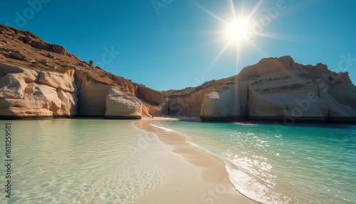 Fototapeta Naklejka Na Ścianę i Meble -  Sun-drenched Budoni beach, Sardinia's turquoise waters, fine sand,  picturesque,  dunes