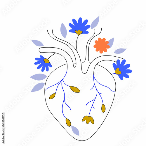 Floral Human Heart Illustration – Life and Fragility Concept
