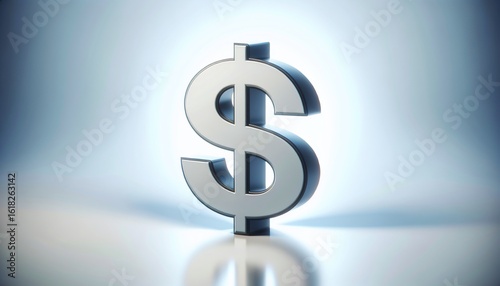Shiny 3D Dollar Sign on a Reflective Surface with Soft Lighting