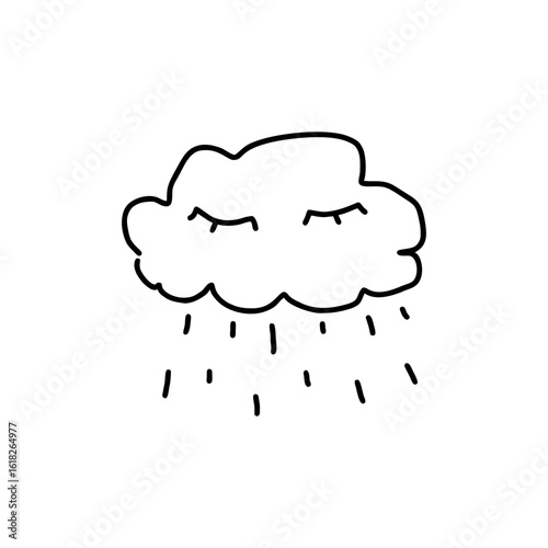 Black doodle of sad rain cloud with gloomy face – emotional weather and mental health awareness cartoon symbol for seasonal depression and October feelings on transparent background