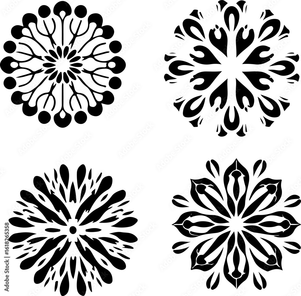 Obraz premium Mandala Stencil Vector Art Set, Decorative Mandala Stencil Design, Circular Mandala Pattern Vector, Abstract Mandala Art Collection, Traditional Mandala Stencil Pack, Floral Mandala Vector Illustratio