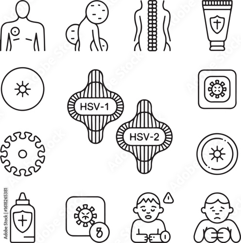 Medical Icons Representing Skin Conditions and Health Treatments