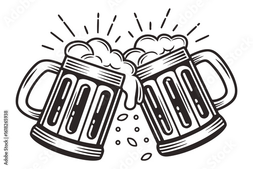 Cheers! Two Beer Mugs Celebrating a Toast