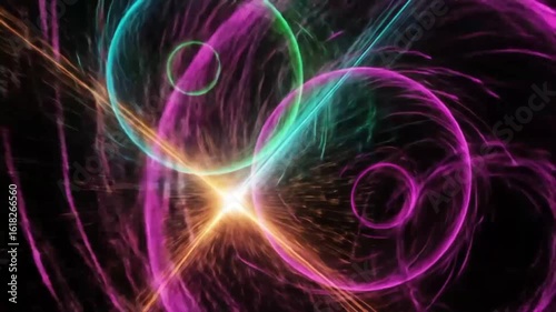 Neon Particle Explosion with Circular Light Trails