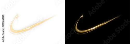 Line, yellow, sparkle, spark, flare glowing gold PNG curve with magical light trail. Transparent PNG Overlay with shine and glitter for elegant fantasy or party visuals.