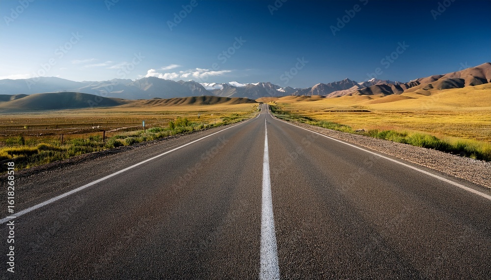 Fototapeta premium asphalt road a 28 stretches through akzhaik district in west kazakhstan region