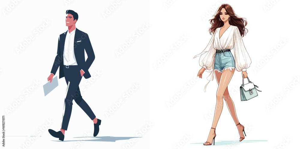 Fototapeta premium vector image of a man and a woman walking