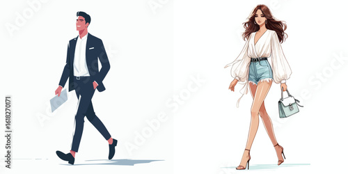 vector image of a man and a woman walking