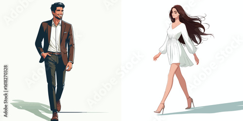 vector image of a man and a woman walking