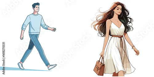 vector image of a man and a woman walking