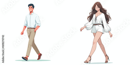 vector image of a man and a woman walking