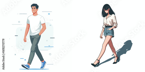 vector image of a man and a woman walking