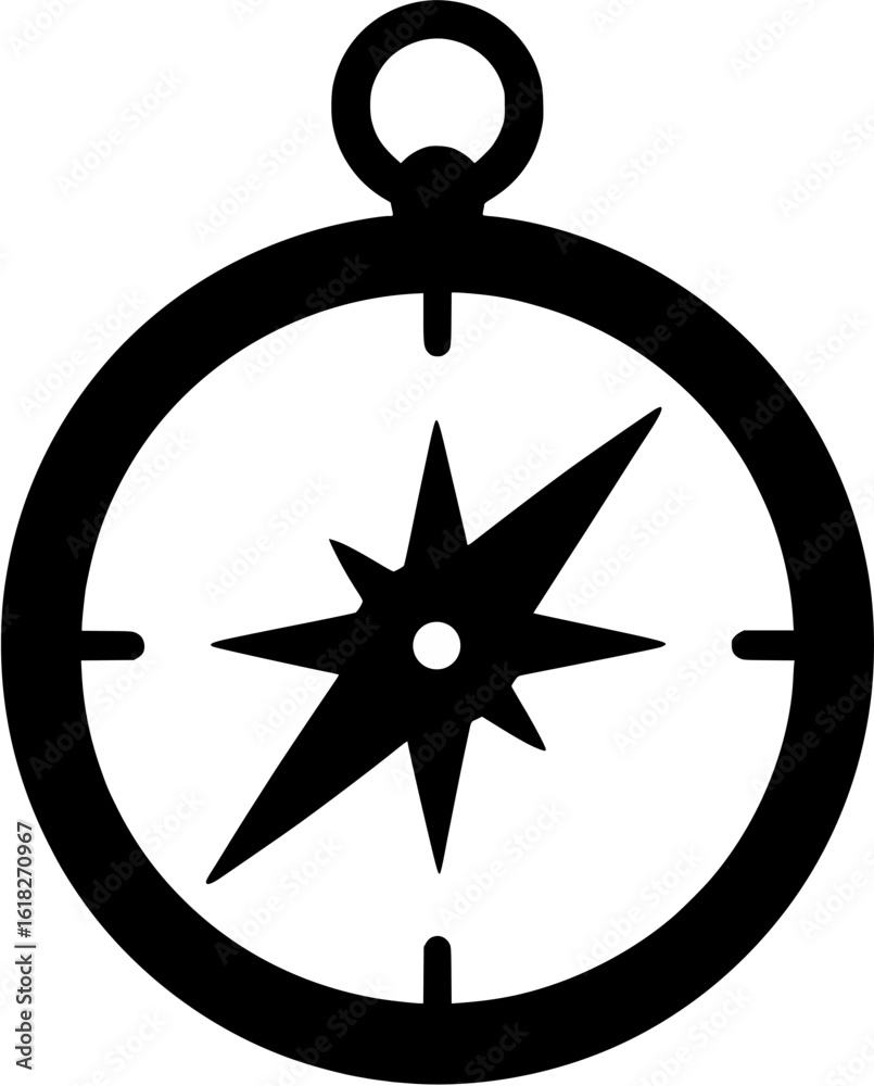 Fototapeta premium Compass Icon Vector, Navigation and Travel Direction Symbol, Flat Black Compass Clipart for Maps, Exploration, Adventure Journey, Location Tracking and GPS Navigation Applications