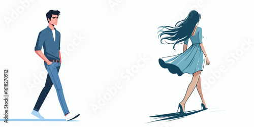 vector image of a man and a woman walking